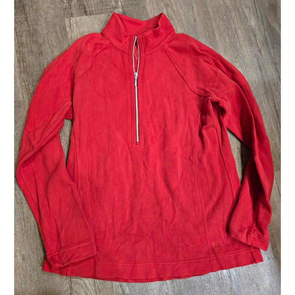 Tommy Bahama Women's Sweater L Red 1/4 Zip Mock Neck Knit Cotton Spandex